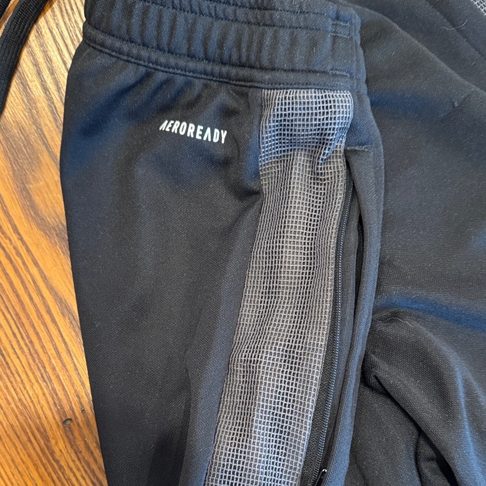 Adidas men’s XS Black Joggers with Gray Stripes - Picture 3 of 4